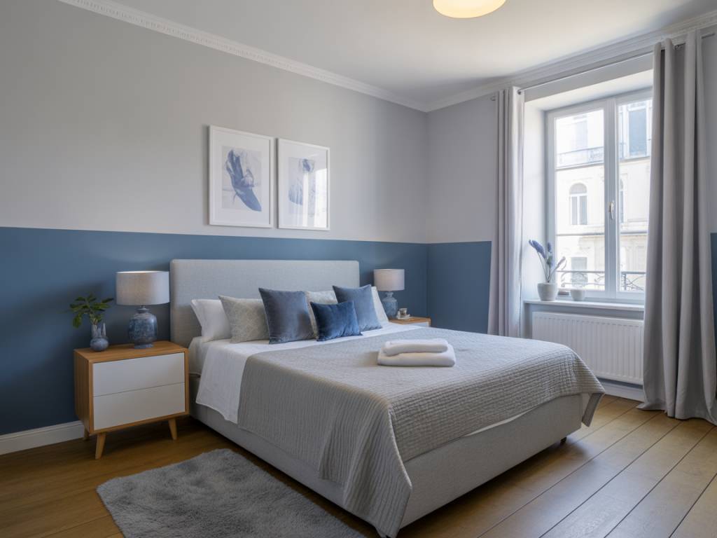 Bleu et gris chambre : duo de couleurs pour ambiance apaisante
